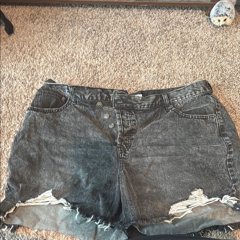 Distressed Black Denim Shorts